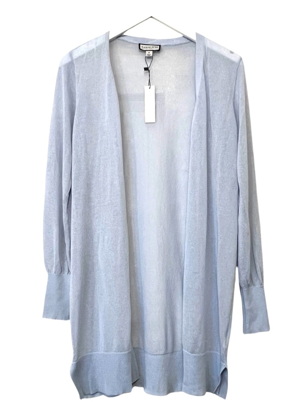 Sam and Jess Fine-Gauge Open-Front Cardigan, Lightweight knit, Lt Blue, Size Med